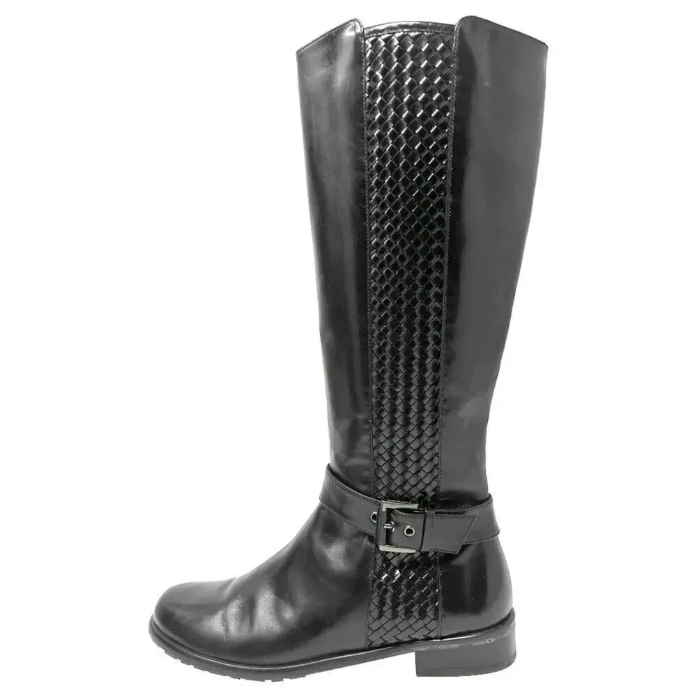 Stuart Weitzman Black Leather Knee-High Riding Boots,‎ Size 7M